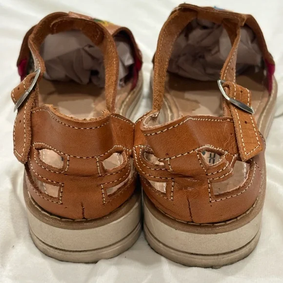 Mexican Huaraches Caleton Artesanias Leather Sandals Embroidered Size 9 Colorful - Picture 3 of 5